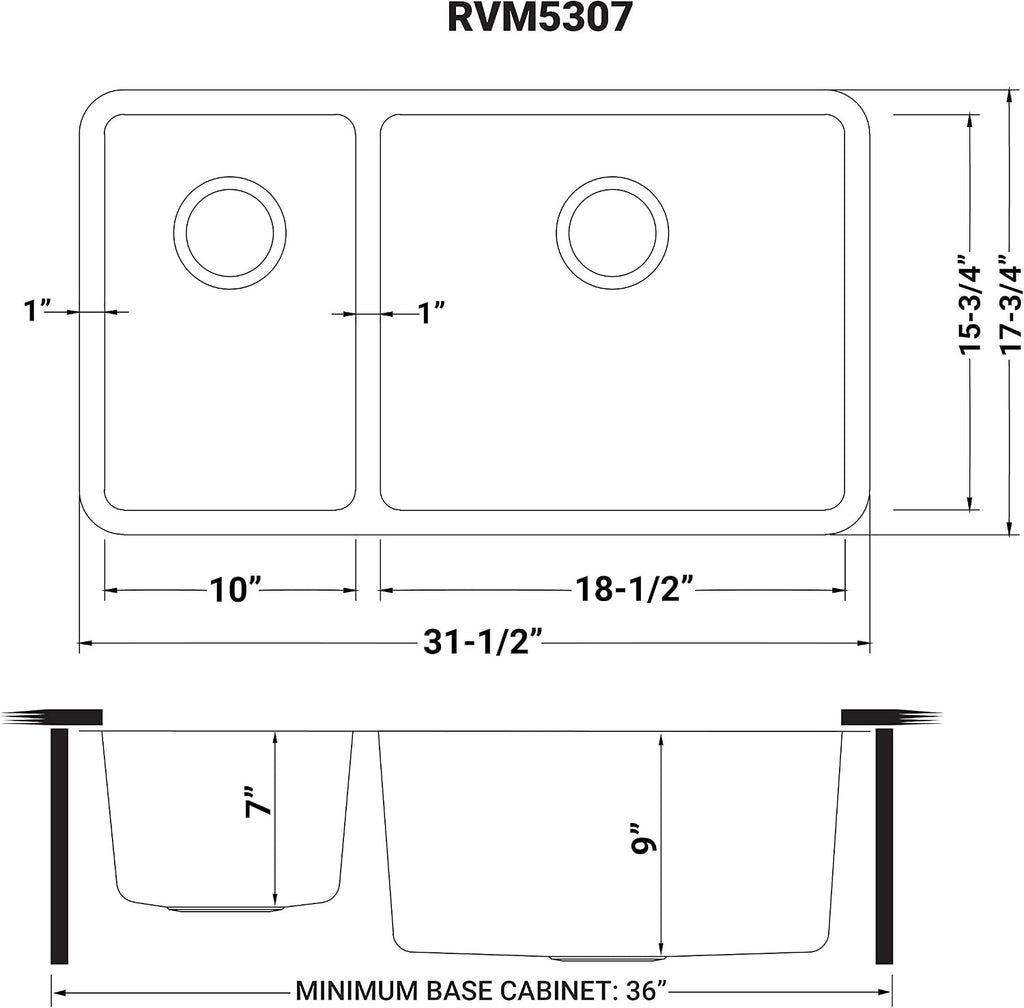 Ruvati 32-inch Undermount Kitchen Sink - 30/70 Double Bowl Kitchen sink - 16 Gauge Stainless Steel Kitchen Sinks with Brushed Finish hides scratches, Easy-to-Clean Undermount Sink - RVM5307