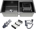30-inch Black Kitchen Sink, Double Bowl Drop-in/Top-Mount 304 Stainless Steel with Nano Coating, Includes Drain Assembly & Fruit Basket for Modern Kitchen (30.7' x 16.9')