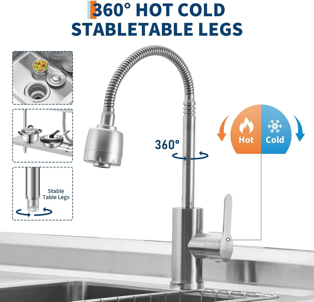 Garvee Freestanding Commercial Utility Sink with Faucet, Right Workbench, Drawer & Storage Shelf, Adjustable Stainless Steel Prep Sink for Kitchen, Garage, Restaurant & Outdoor Cleaning Station