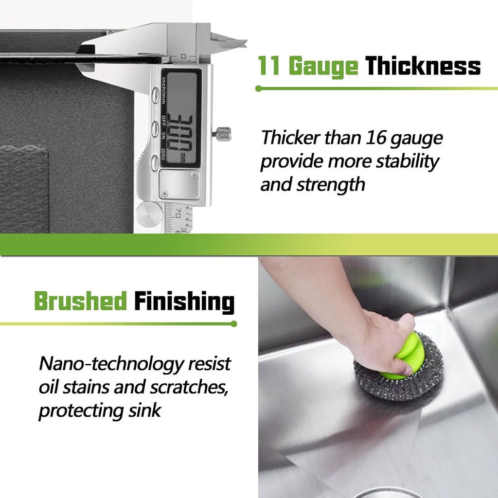 Kitchen Sink, 33x19 Inch Stainless Steel Drop In Modern Large Single Bowl Topmount Kitchen Sink Gift Combo-SS Grid,Silicon Mat, Drain Strainer Set Compatibility With Various Kitchen&Bar Style