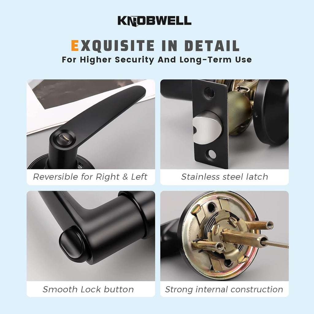 KNOBWELL 10 Pack Door Levers Matte Black Bedroom Door Handles with Lock Privacy Door Handles Interior Door Knobs(Lock with NO Key)