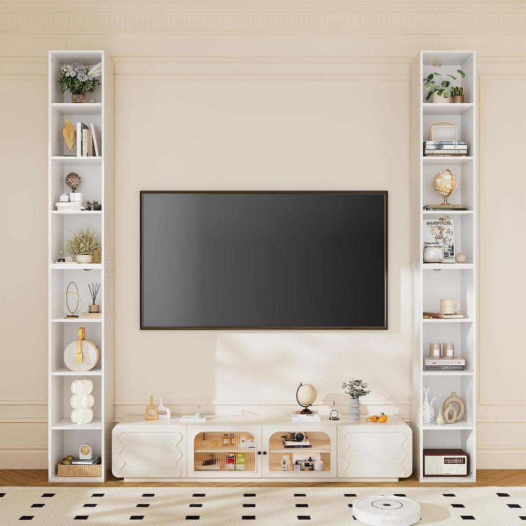 Book Shelf, 8 Tier Bookcase, 82.6 inches Tall Narrow Bookshelf, Wooden 8 Cube Storage Media Shelf, Vertical Slim Book Case with Removal Panels for Living Room, Bedroom, Entrance Hall