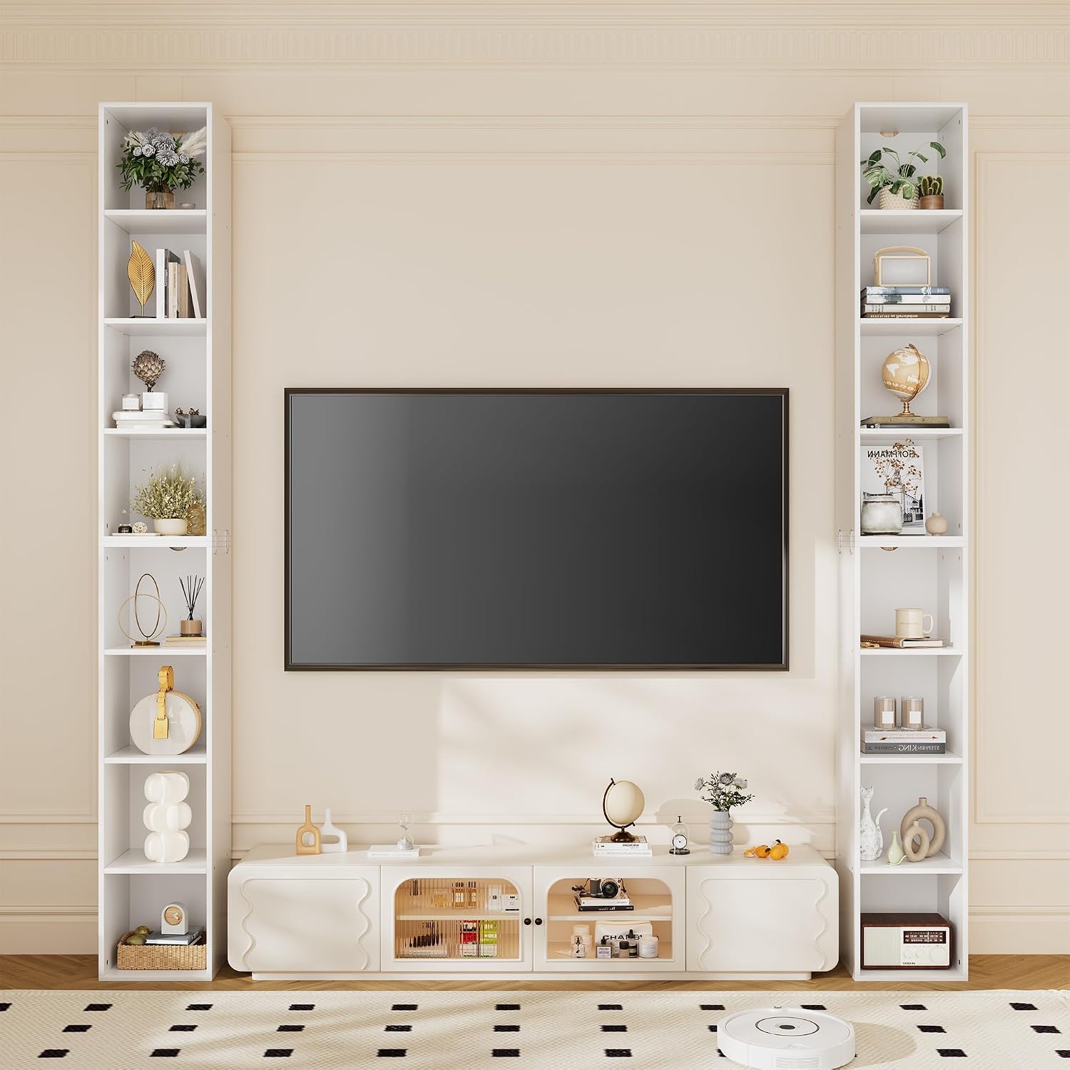 Book Shelf, 8 Tier Bookcase, 82.6 inches Tall Narrow Bookshelf, Wooden 8 Cube Storage Media Shelf, Vertical Slim Book Case with Removal Panels for Living Room, Bedroom, Entrance Hall
