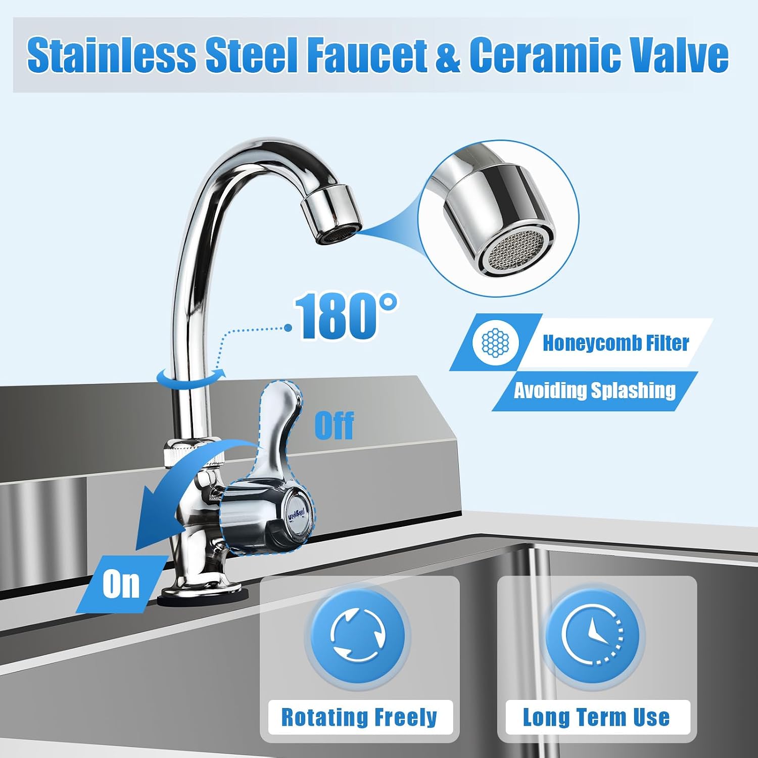 CNCEST Commercial Kitchen Sinks Single Bowl,304 Stainless Steel Catering Prep Table,Kitchen Wash Bowl Sink Basin,120x60x80cm,for Restaurant, Laundry, Garage (1 Bowl)