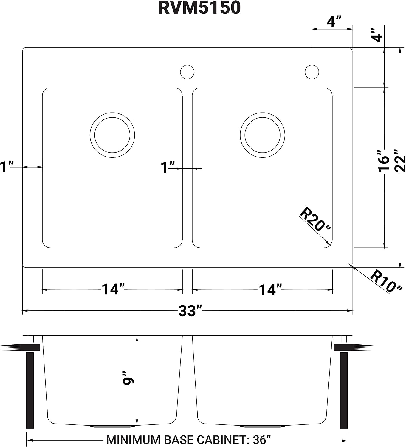 Ruvati 33 x 22 inch Topmount Kitchen Sink – 50/50 Double Bowl Kitchen Sinks, 16 Gauge T-304 Stainless Steel Kitchen sink, Drop-in Sink, Brushed Finish – RVM5150