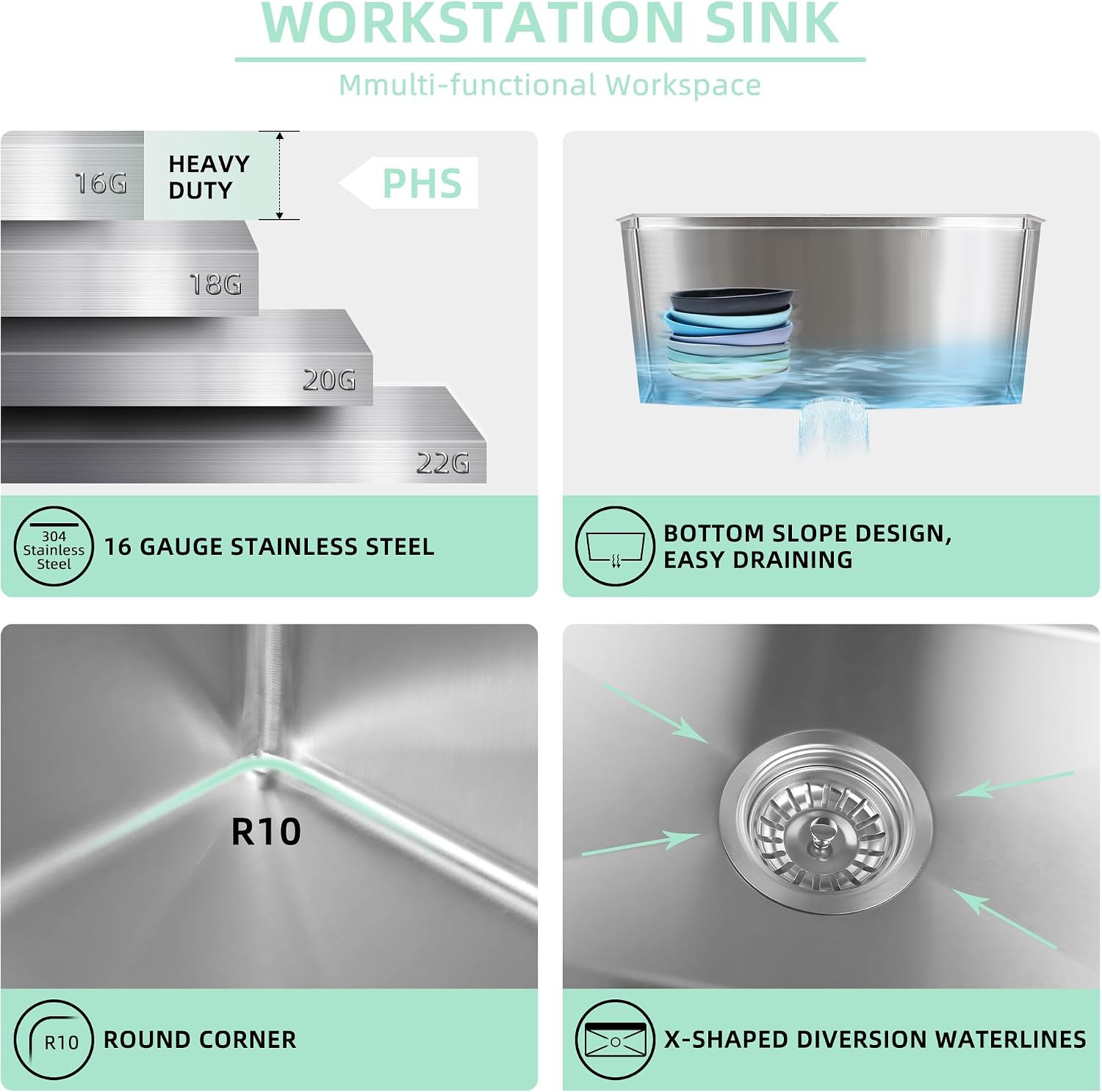 32 inch Workstation 32 * 19 Single Bowl