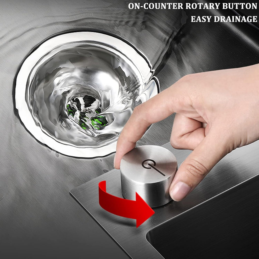 Double Bowl Kitchen Sink 304 Stainless Steel Bar Sink He Multifunctional RV Sink with Faucet and Counter Control Button Drop-in Or Under Mount (Color : Black-c, Size : 75x40x20cm)