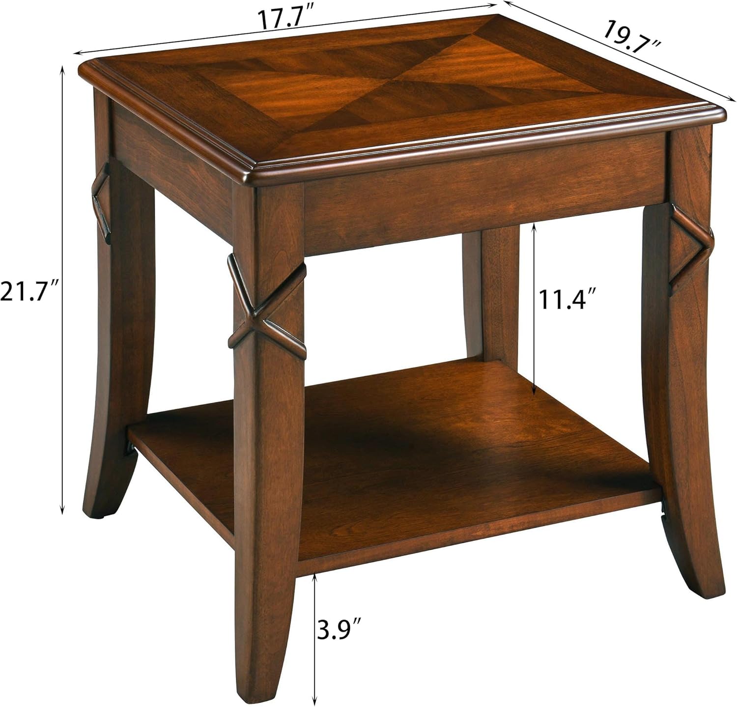 Solid Wood Side Table with Storage Shelf, Cherry Wood End Tables Living Room, Traditional Style End Table, Vintage Beside Table with Curved Legs for Apartment, Cherry Walnut Accent Table CJZ-DR200