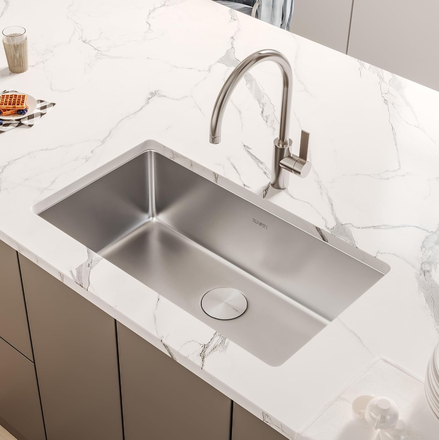 Ruvati 31-inch Undermount Kitchen Sink - 16 Gauge Stainless Steel kitchen Sink Single Bowl with Brushed Finish hides scratches, Easy-to-Clean Undermount Sinks - RVM5931