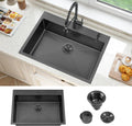 ATTOP 30 Inch Black Drop in Stainless Steel Kitchen Sink Large Single Bowl,30x22 Nano Black Handmade Single Bowl Drop in Kitchen Sink