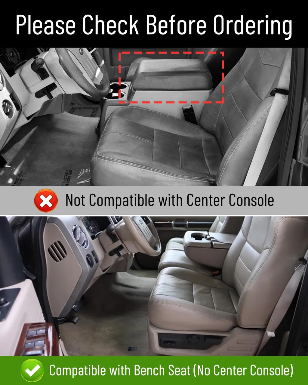 Floor Mats for Ford F250/F350/F450/F550: Crew Cab 2008 2009 2010 Bench Seat (NOT fit Trucks with Front Center Console) All Weather TPE Car Accessories Automotive for Ford Pickup Truck, 3PCS Liners