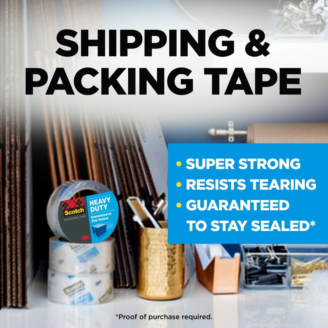 Scotch Heavy Duty Shipping Packing Tape, Clear, Shipping and Packaging Supplies, 1.88 in. x 54.6 yd., 36 Refill Tape Rolls