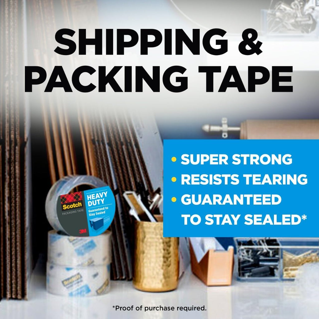Scotch Heavy Duty Packaging Tape, 1.88' x 54.6 yd, Designed for Packing, Shipping and Mailing, Strong Seal on All Box Types, 3' Core, Clear, 18 Rolls (3850-18CP)