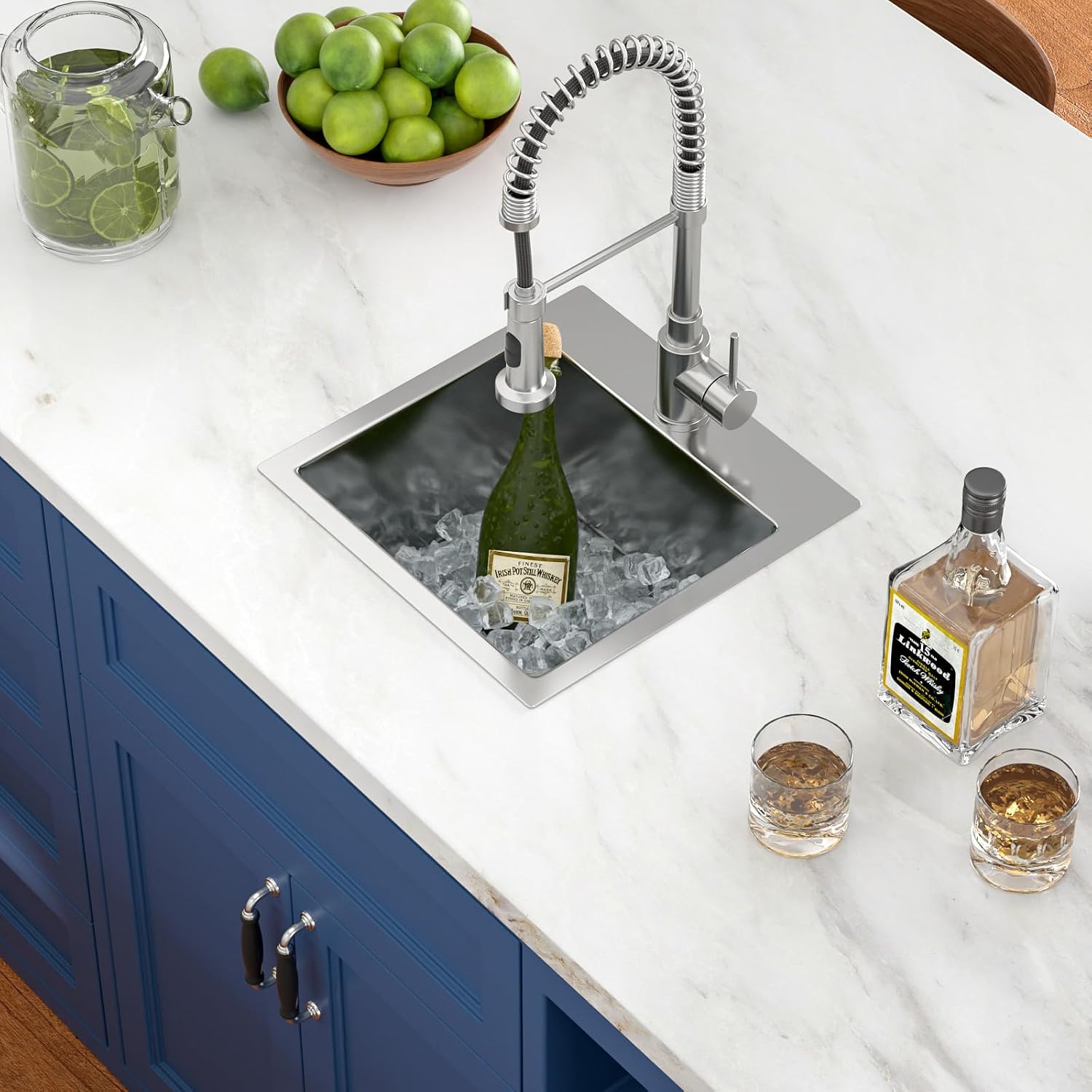 15'x 15' Drop In Bar Sink 16 Gauge Stainless Steel Handmade Contemporary Single Bowl Square Kitchen Sink Bar Prep RV Kitchen Sink Basin