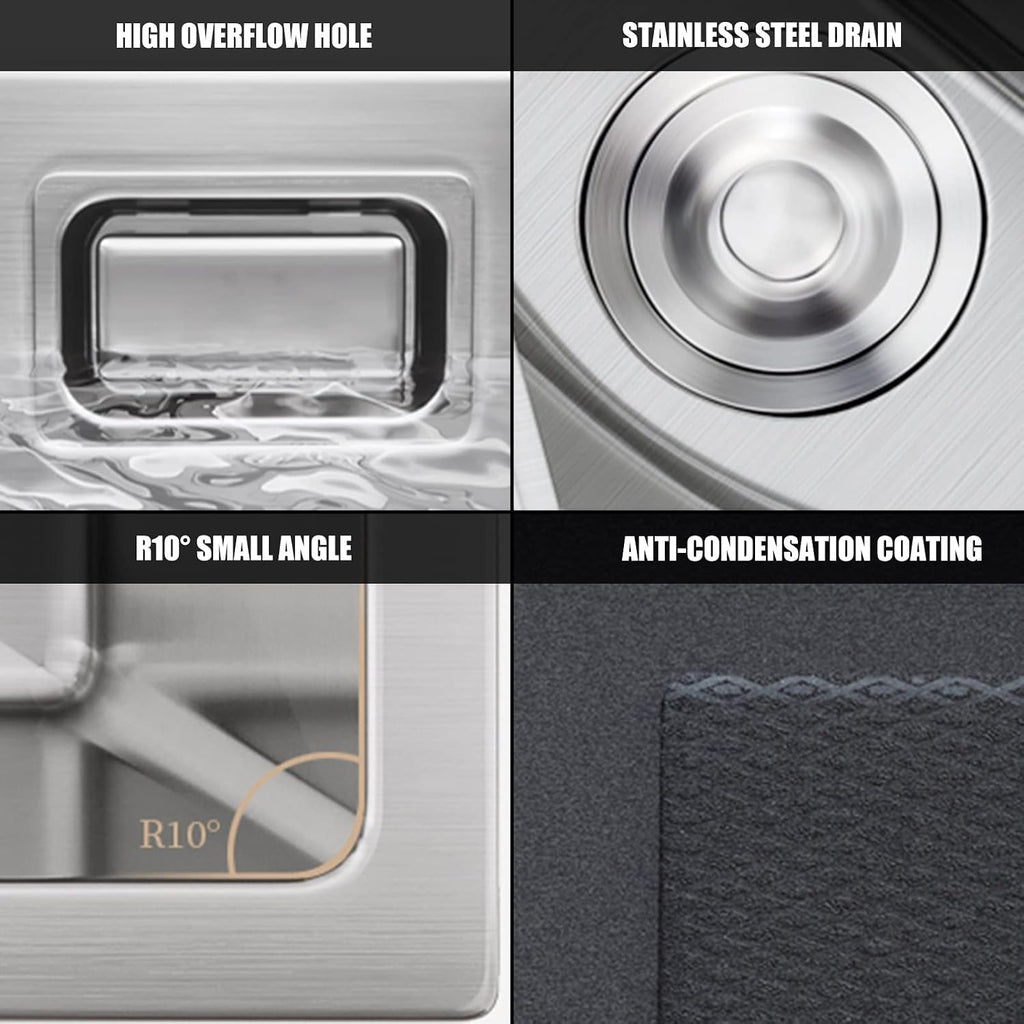 Square Brushed Single Bowl Kitchen Sink/ 304 Stainless Steel Bar Prep Sink with Drain Pipe and Installation Kit Drop in Or Undermount (Color : NO Faucet, Size : 68x45x23.5cm) (Ahave Faucet 68x45x
