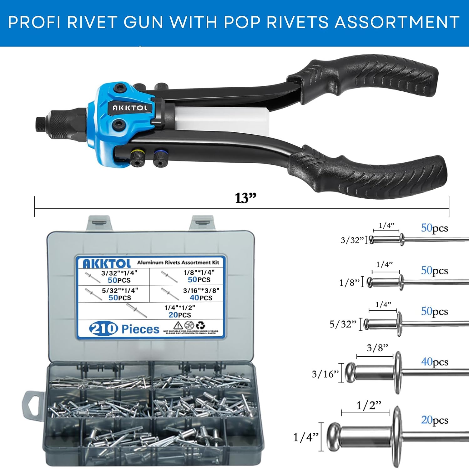AKKTOL Pop Rivet Gun Kit BT811 + Rivet Nut Tool Kit BT607 + Rivet Nuts Assortment Kit