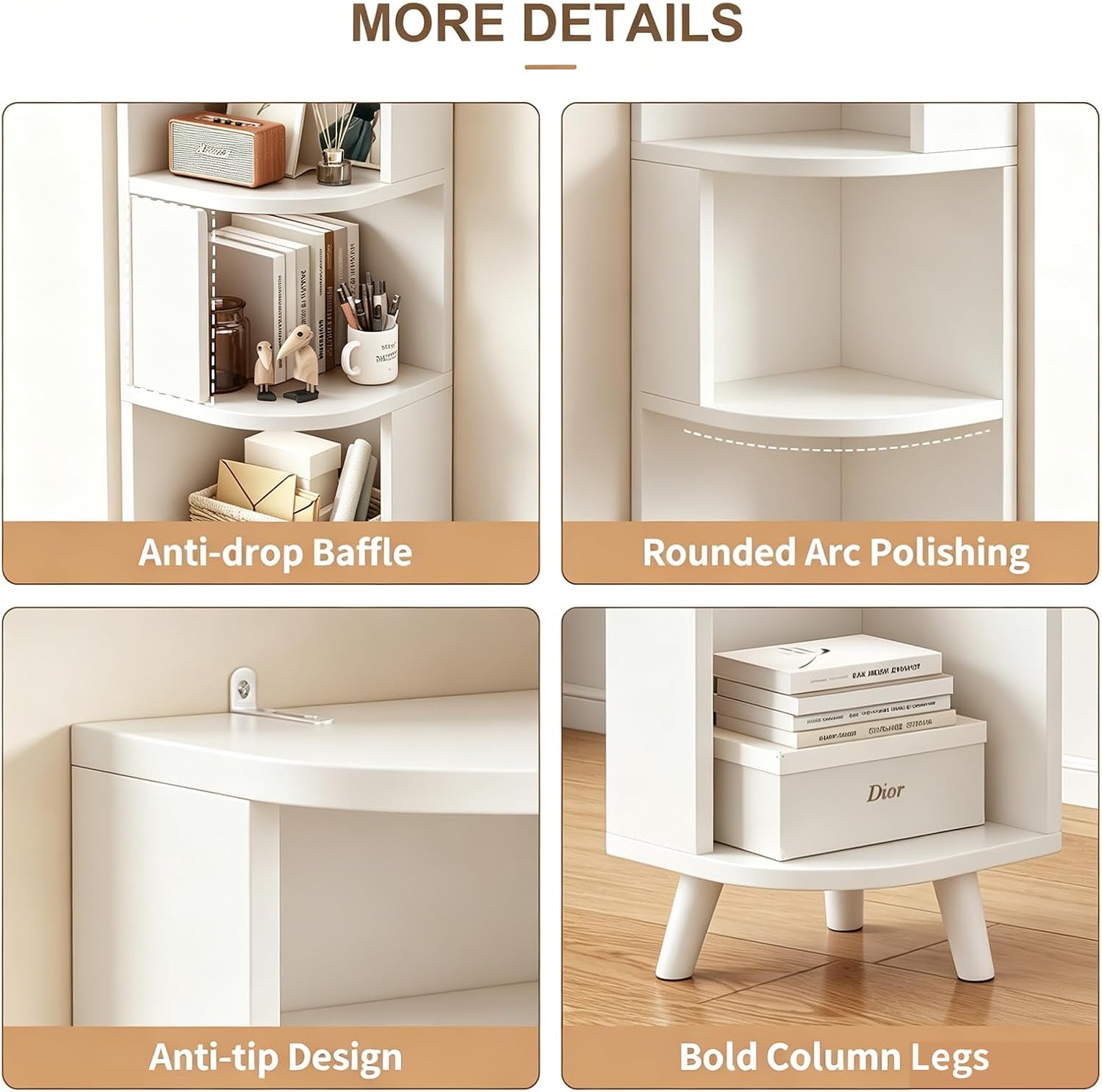 5-Tier Corner Shelf, Tall Modern Corner Bookshelf, 5 Shelf Corner Bookcase with Baffle, Freestanding Wood Corner Display Storage Shelf Organizer for Living Room, Office (White)