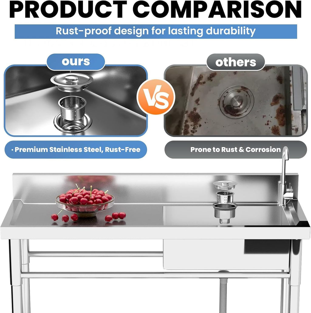 286lbs High-Traffic Utility Sink,Stainless Steel Outdoor Sink With Drain – Stainless Steel Utility Sink, Sink Portable For Backyard Parties/Commercial Prep(360 Degree Swivel Rust Proof Faucet)