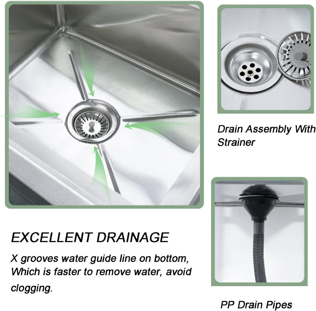 3-Compartment Stainless Steel Utility Sink Triple Bowl Freestanding Kitchen Sink, Commercial Sink Basin for Outdoor Garage Restaurant-120X50cm/47.2X19.6in