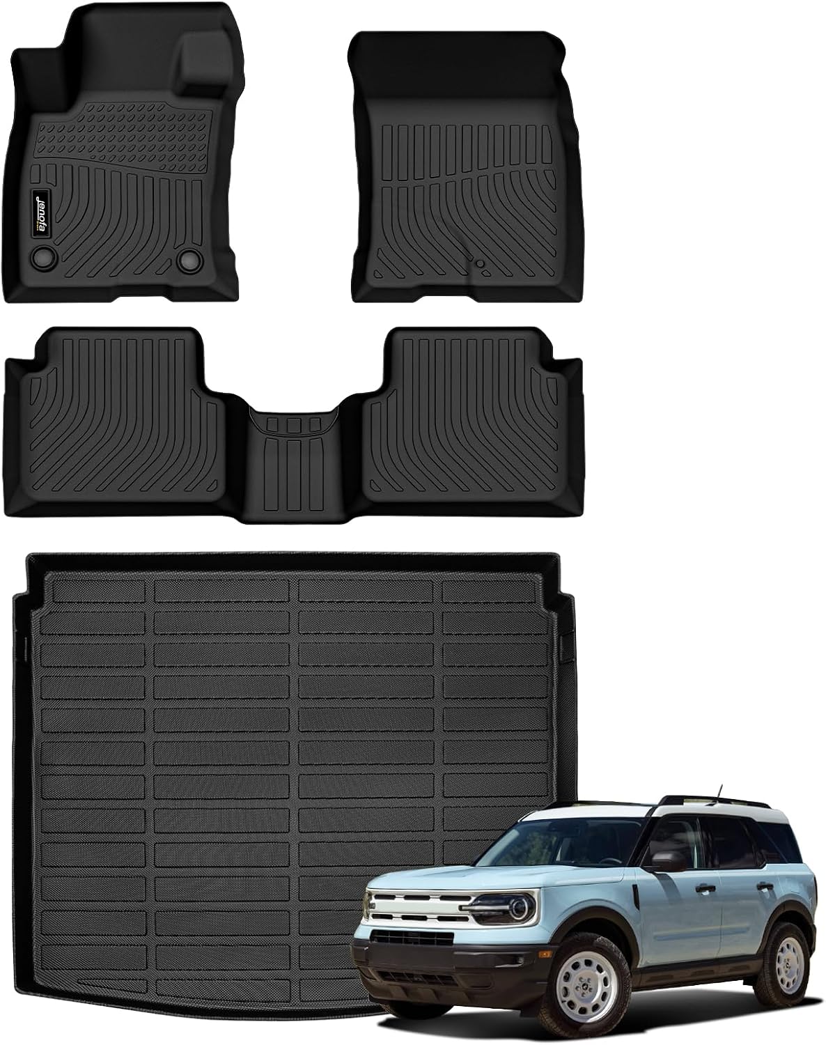 Jenofa-Car Floor Mats for Ford Bronco Sport 2021-2026 All Weather Floor Mats Set Cargo Mat Car Mat for Bronco Sport Waterproof Custom Automotive Floor Liners Full Set Accessories 2025