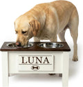 GTW Elevated Dog Bowl Stand for Large Dogs - Customized Feeding Station with Storage & Stainless Steel Bowls (Large, Dark Walnut)
