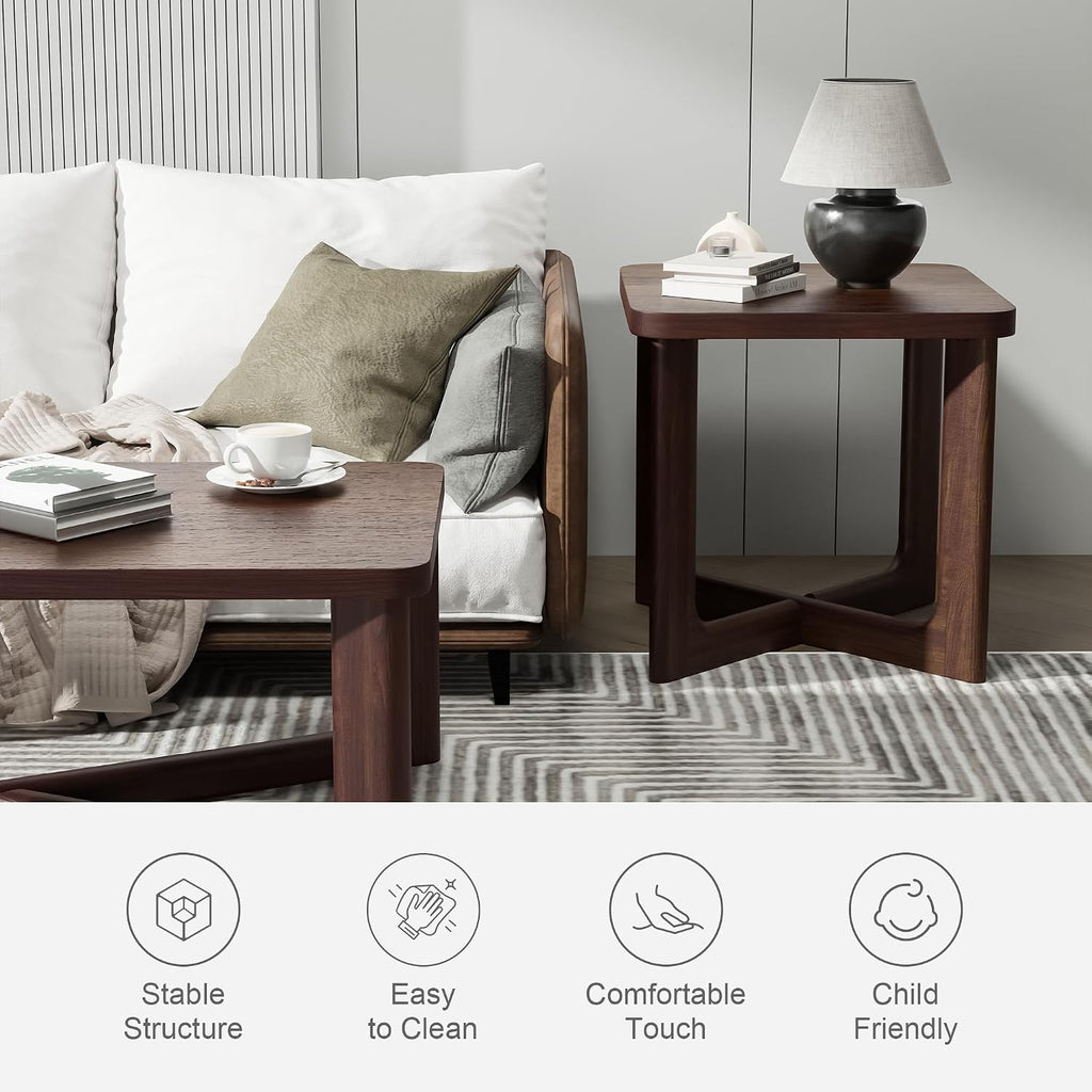 Casaphoria 24' End Side Table, Solid Wood Sofa Table with Cross Sturdy Legs, Slim Beside Table, Nightstand Telephone Table for Bedroom, Living Room, Restaurant, Small Spaces, Walnut