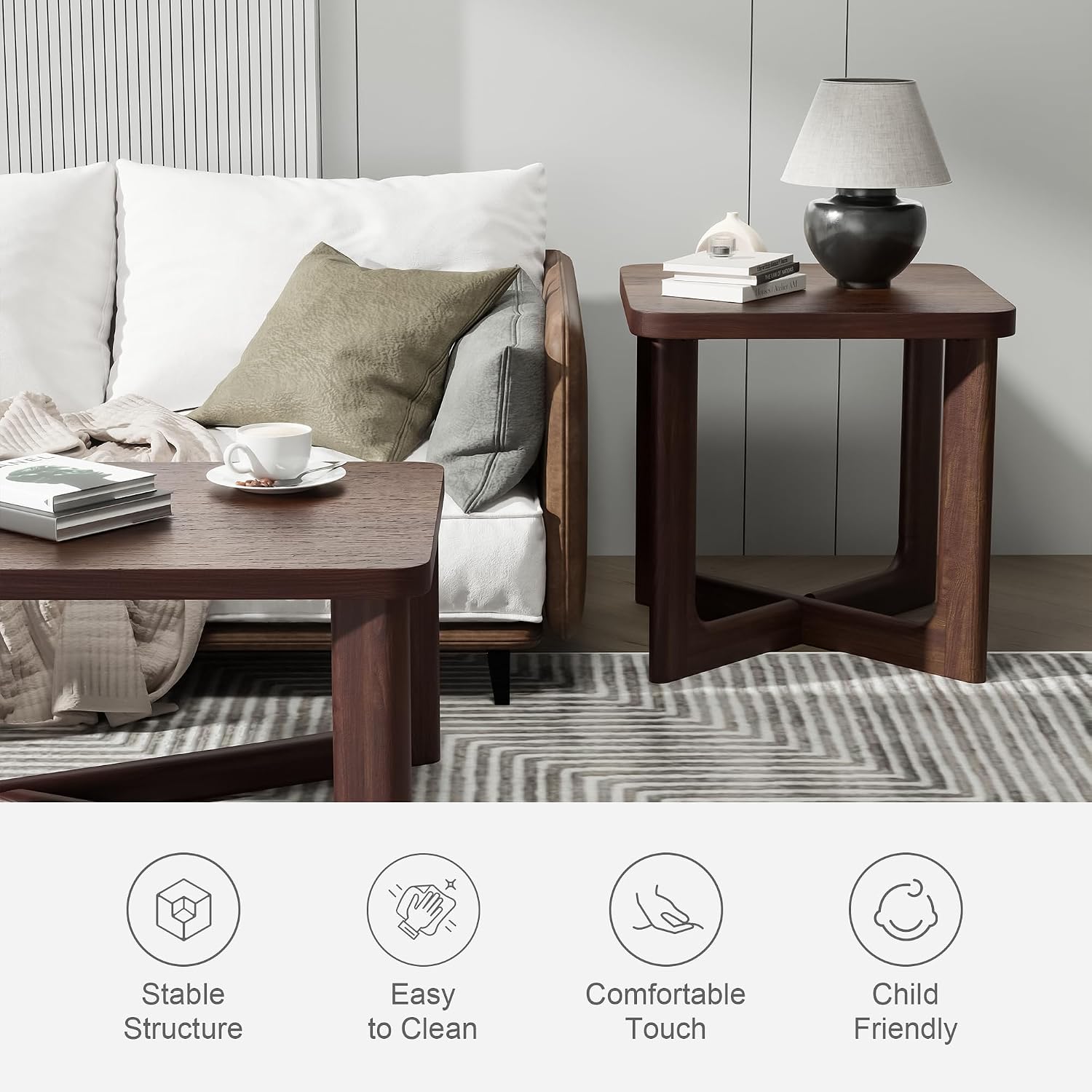 Casaphoria 24' End Side Table, Solid Wood Sofa Table with Cross Sturdy Legs, Slim Beside Table, Nightstand Telephone Table for Bedroom, Living Room, Restaurant, Small Spaces, Walnut