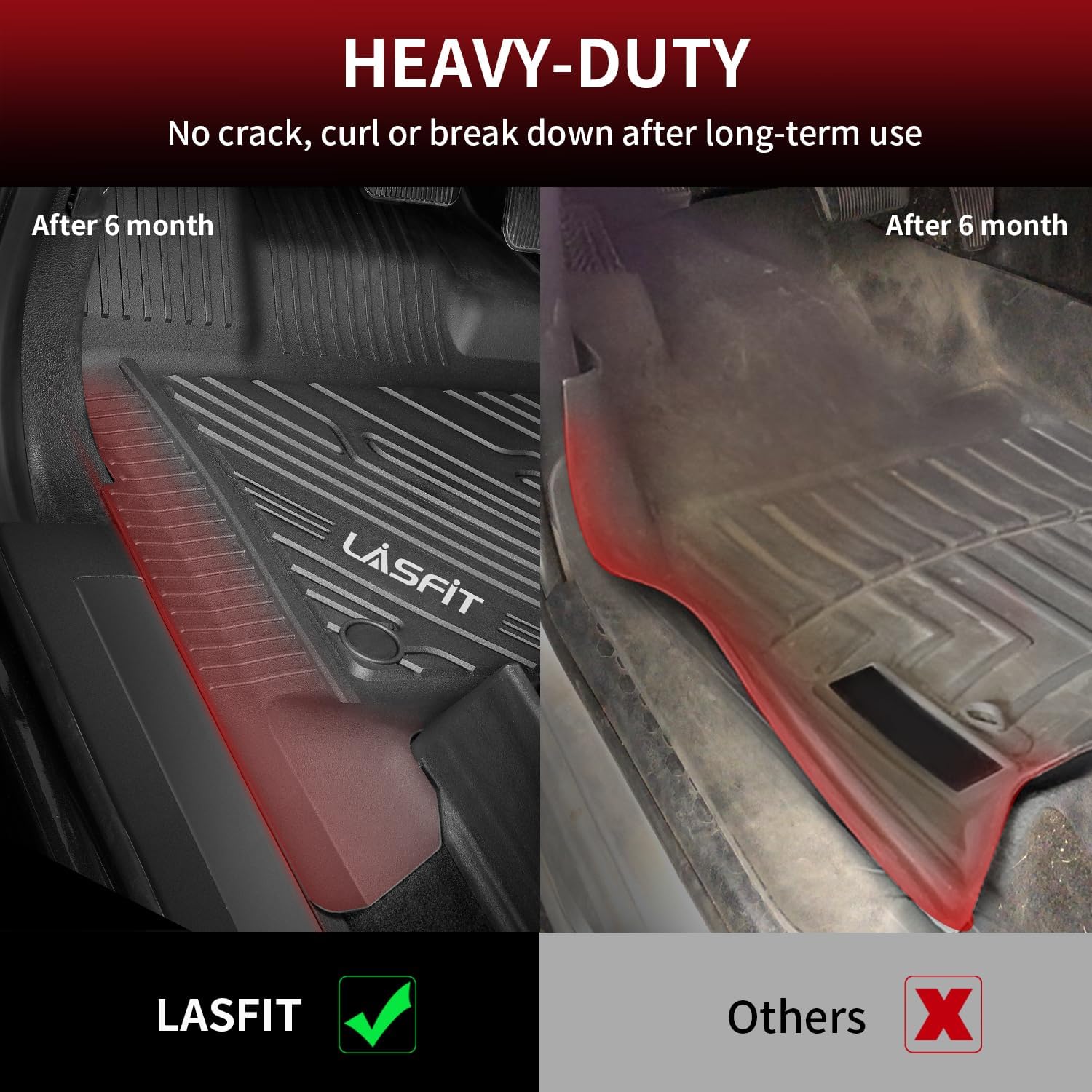 LASFIT Floor Mats for Ford F-150 2015-2026 | F150 Lightning 2022-2025 SuperCrew (Rear w/o Fold Flat Storage) Carpet Floor All Weather Protector TPE Truck Liners- 1st & 2nd Row, 3pcs Black