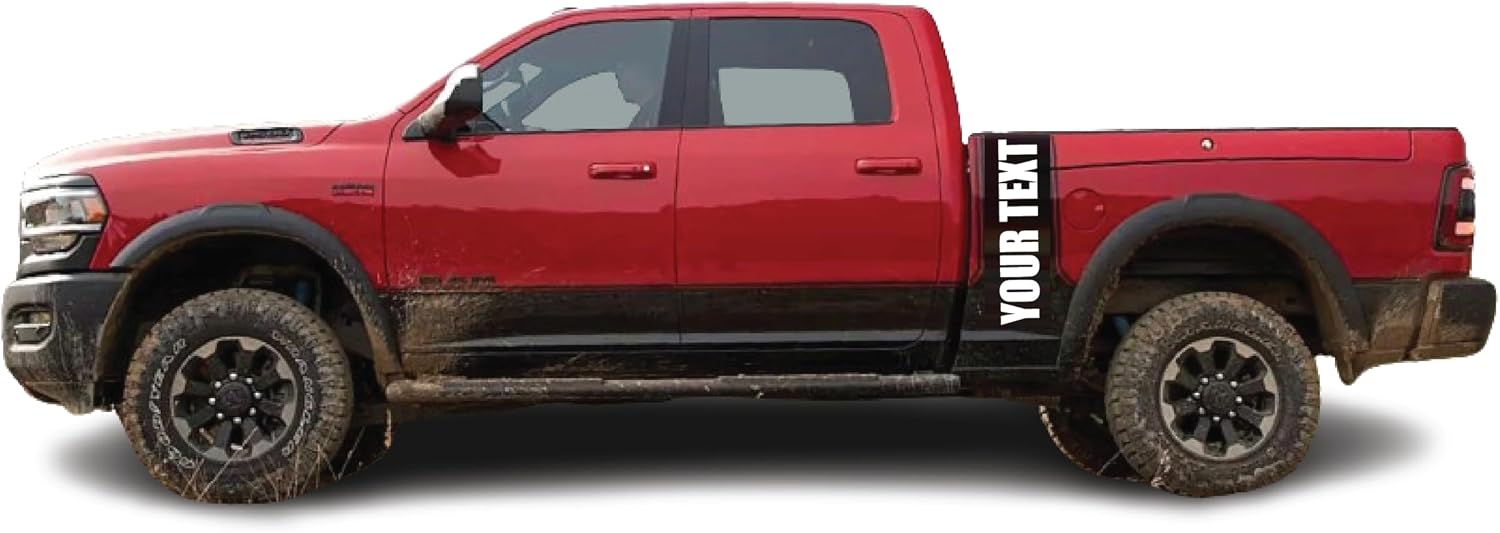 AnyStickerYouWant - Bed and Rocker Stripes Vinyl Decal Fits & Compatible with Dodge RAM Power Wagon - Any Color You Want - Add Custom Text