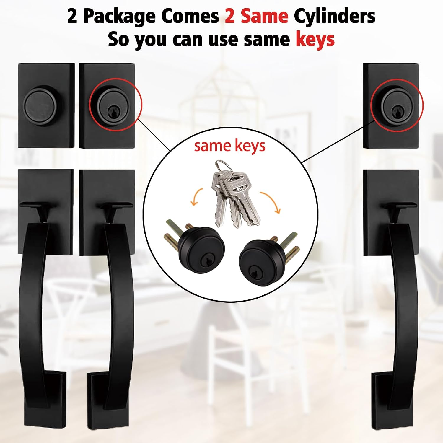 NEWBANG 2 Pack to be Keyed Alike Modern Entry Handlesets for Front Doors with Same Culinders and Same Keys in Matte Black(1 PC Keyed and 1 PC Keyed & Dummy),MDHST2017DB-AMZ-SET