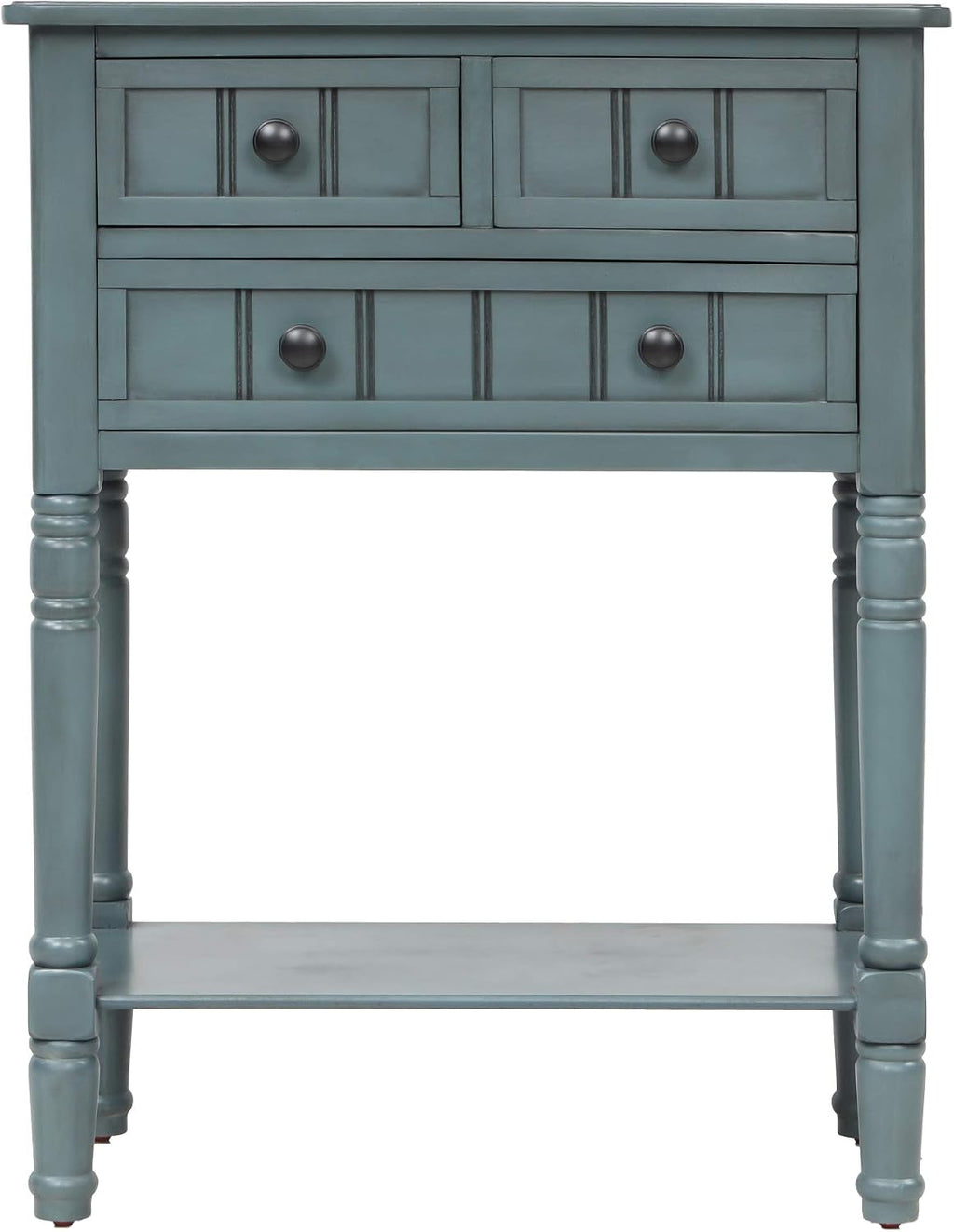 Knocbel Slim Antique Entry Console Table with Drawers & Bottom Open Shelf, Solid Wood Sofa Couch Table for Entryway Hallway Living Room (Navy)