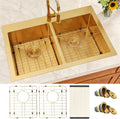 Gold Kitchen Sink,33 X 22 inch Drop in Kitchen Sinks Double Bowl,16 Gauge Stainless Steel 50/50 Double Sink,Top Mount/Drop In Double Kitchen Sink 33 inch
