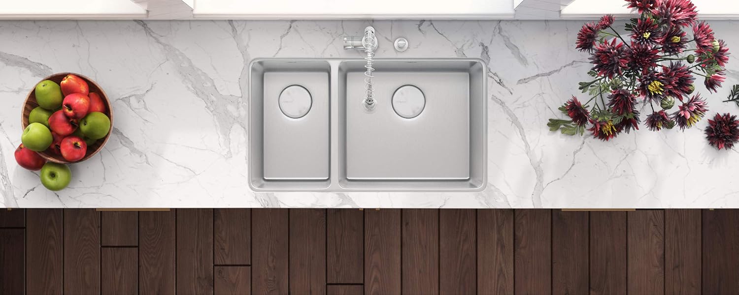 Ruvati 32-inch Undermount Kitchen Sink - 30/70 Double Bowl Kitchen sink - 16 Gauge Stainless Steel Kitchen Sinks with Brushed Finish hides scratches, Easy-to-Clean Undermount Sink - RVM5307