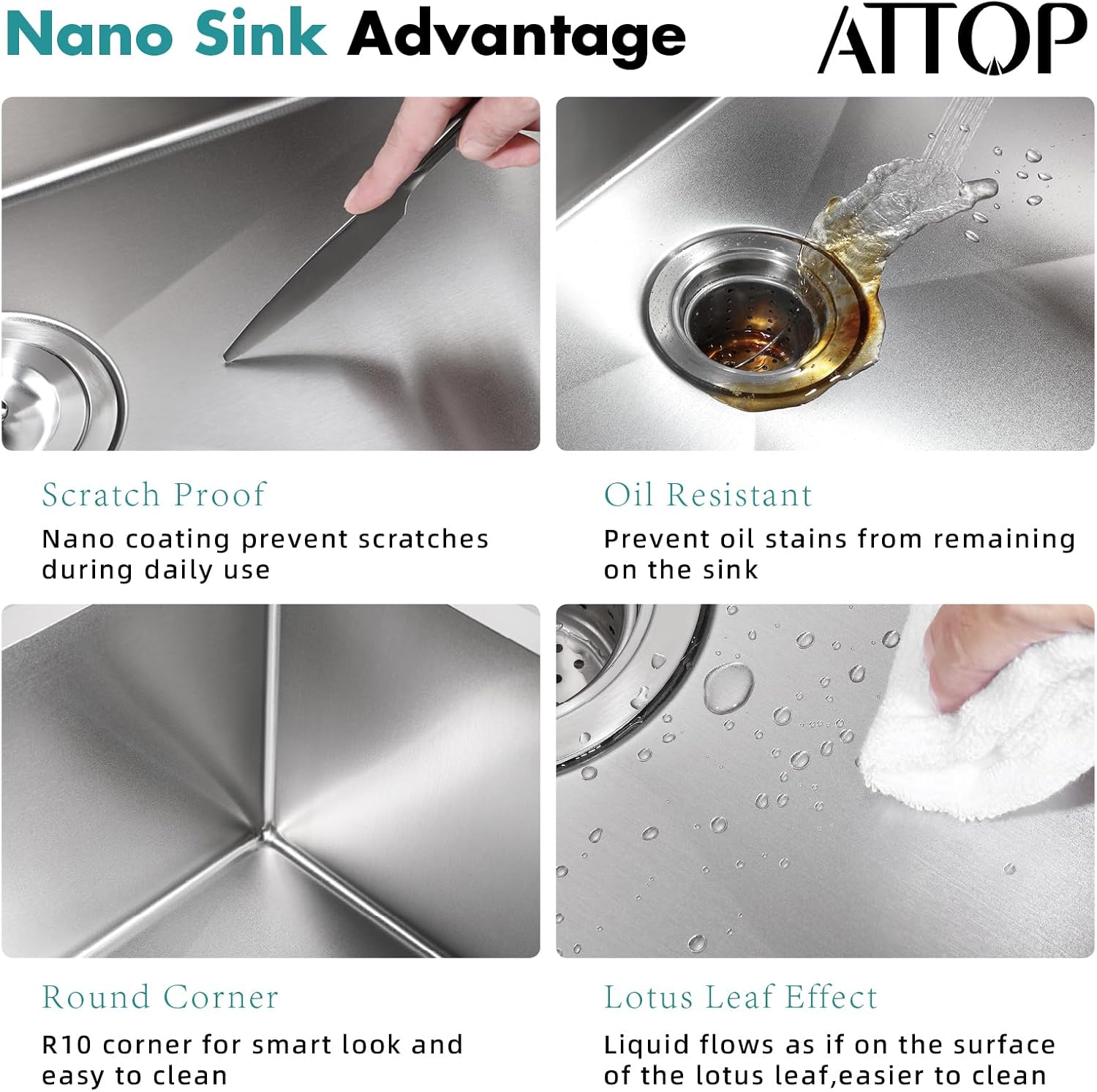 ATTOP 18 X 18 Inch Drop in Bar sink,9 inch deep Nano Coating Stainless Steel Topmount Single Bowl Sink Small Kitchen Basin