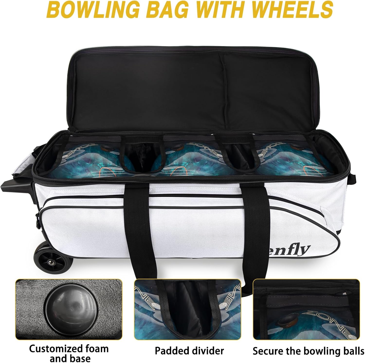 Triple Roller Bowling Bag with Wheels, Heavy Duty 3 Ball Bag for League & Recreational Bowlers