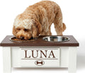 GTW Elevated Dog Bowl Stand for Small Dogs - Customized Feeding Station with Storage & Stainless Steel Food Bowls (Small, Dark Walnut)
