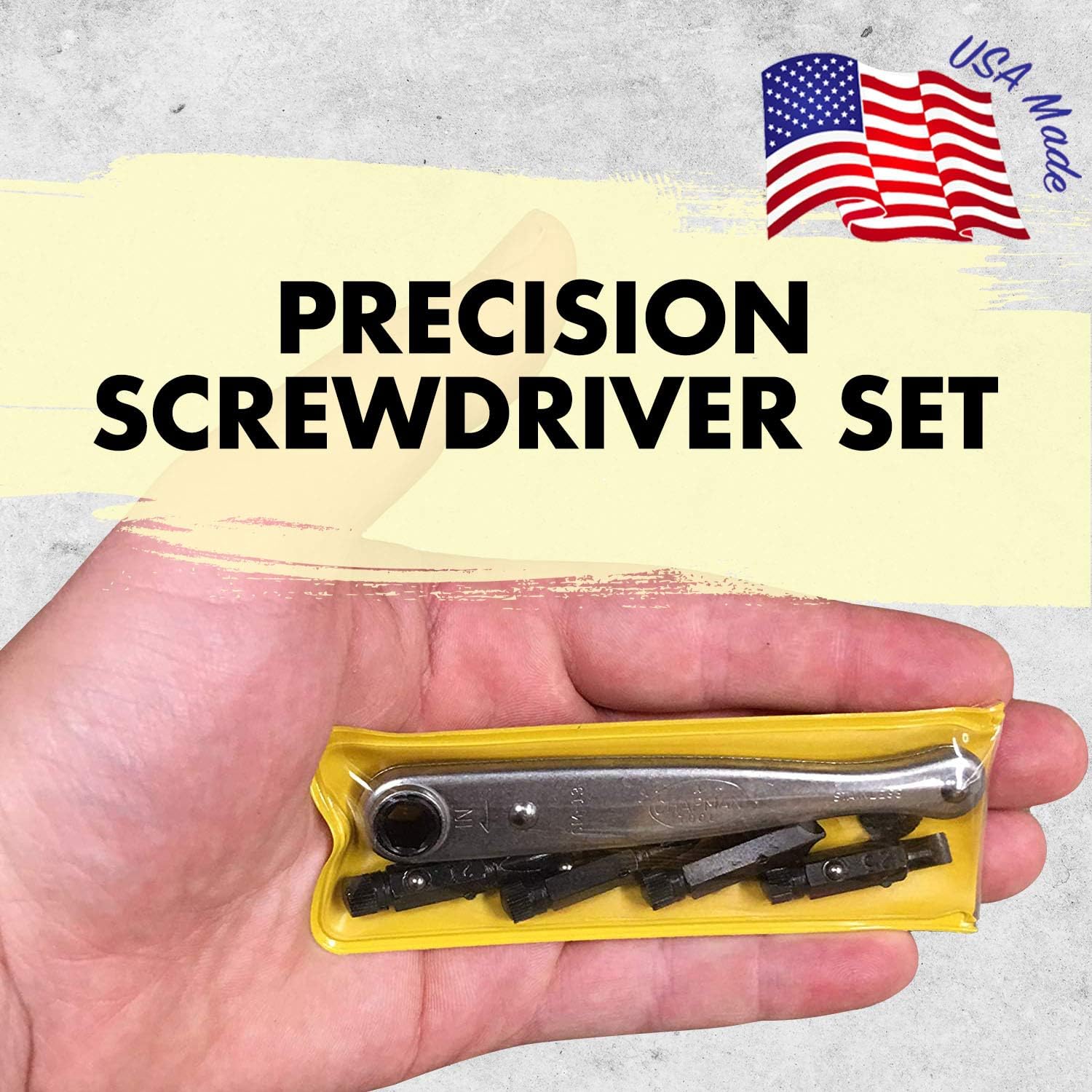 Chapman MFG 5589 Ultimate Gunsmith Screwdriver Set - Slotted, SAE Hex, Phillips, Grip Screw & Star Bits (Fit Torx Screws) - 32 USA Made Bits + Mini Ratchet, Screwdriver Handle, Spinner & Extension