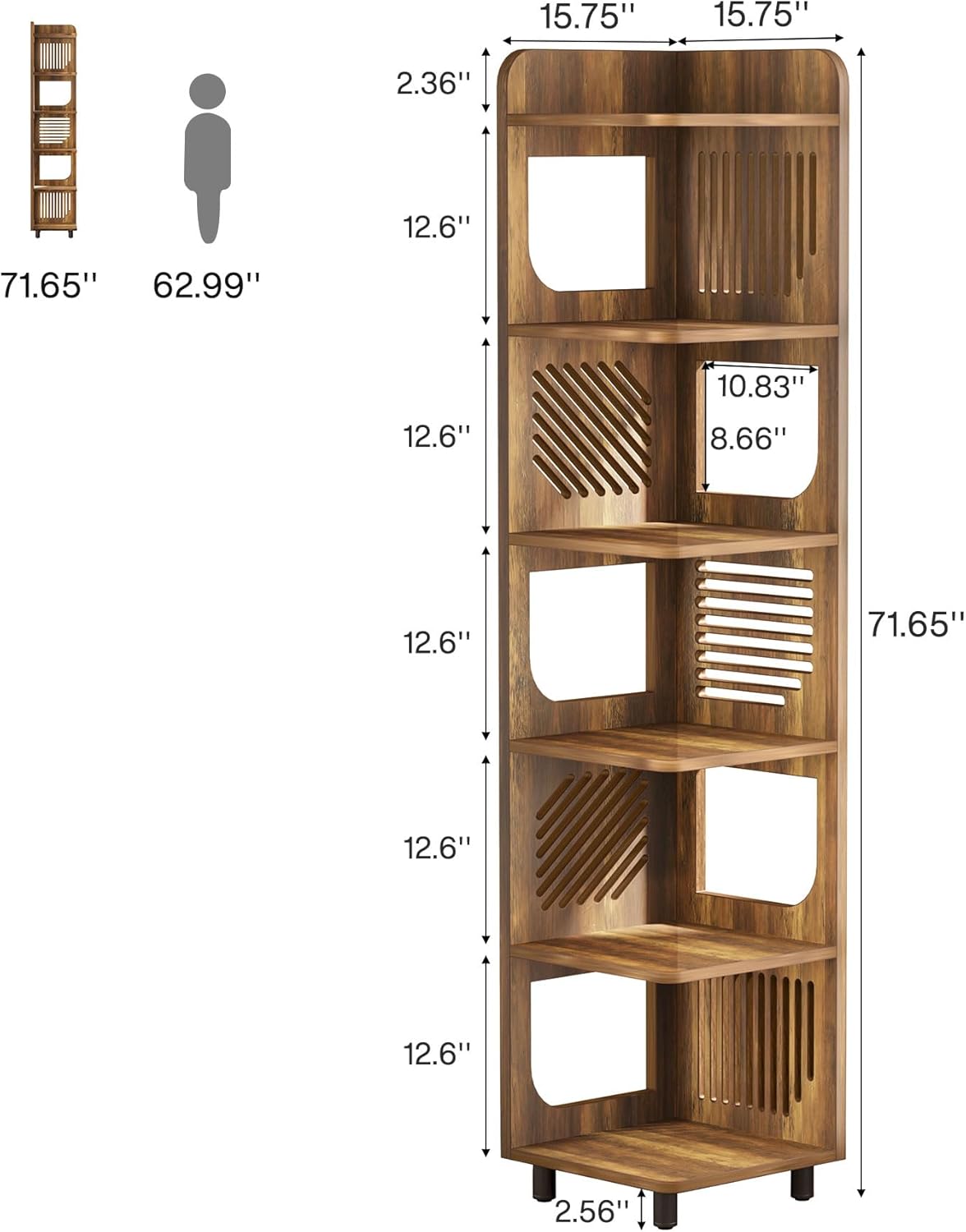 Tribesigns 6-Tier Tall Corner Shelf, 71-Inch Rustic Narrow Corner Bookshelf Bookcase with Square Rack, Freestanding Corner Display Storage Shelf Organizer for Living Room, Kitchen, Office, Yellow