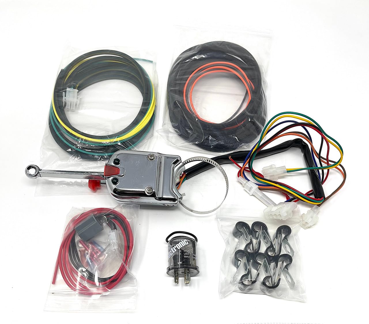 Heavy Duty Turn Signal Switch with Complete Wiring Kit Compatible with 12 Volts Negative Ground Cars and Trucks - TS01 - Light Bulbs and Light Socket Not Included