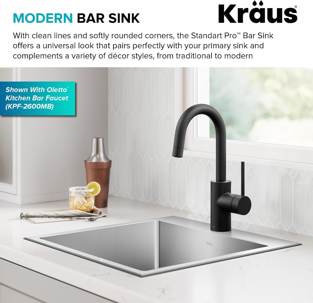 KRAUS 18 x 18 inch Standart PRO™ Drop-In Top Mount 16 Gauge Single Bowl 1-Hole Stainless Steel Kitchen Sink Set (5 Item Bundle: Sink, Bottom Grid, Drain Assembly, Drain Cap, Kitchen Towel), KHT301-18