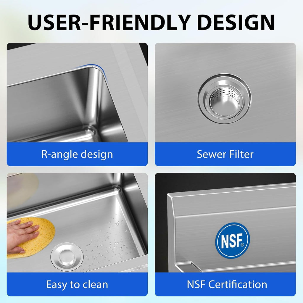 GarveeTech NSF Stainless Steel Single Bowl Sink, Freestanding Utility Sink with Pull-Out Faucet, Cold & Hot Water, for Kitchen, Bar, Garage, Backyard (28 in)