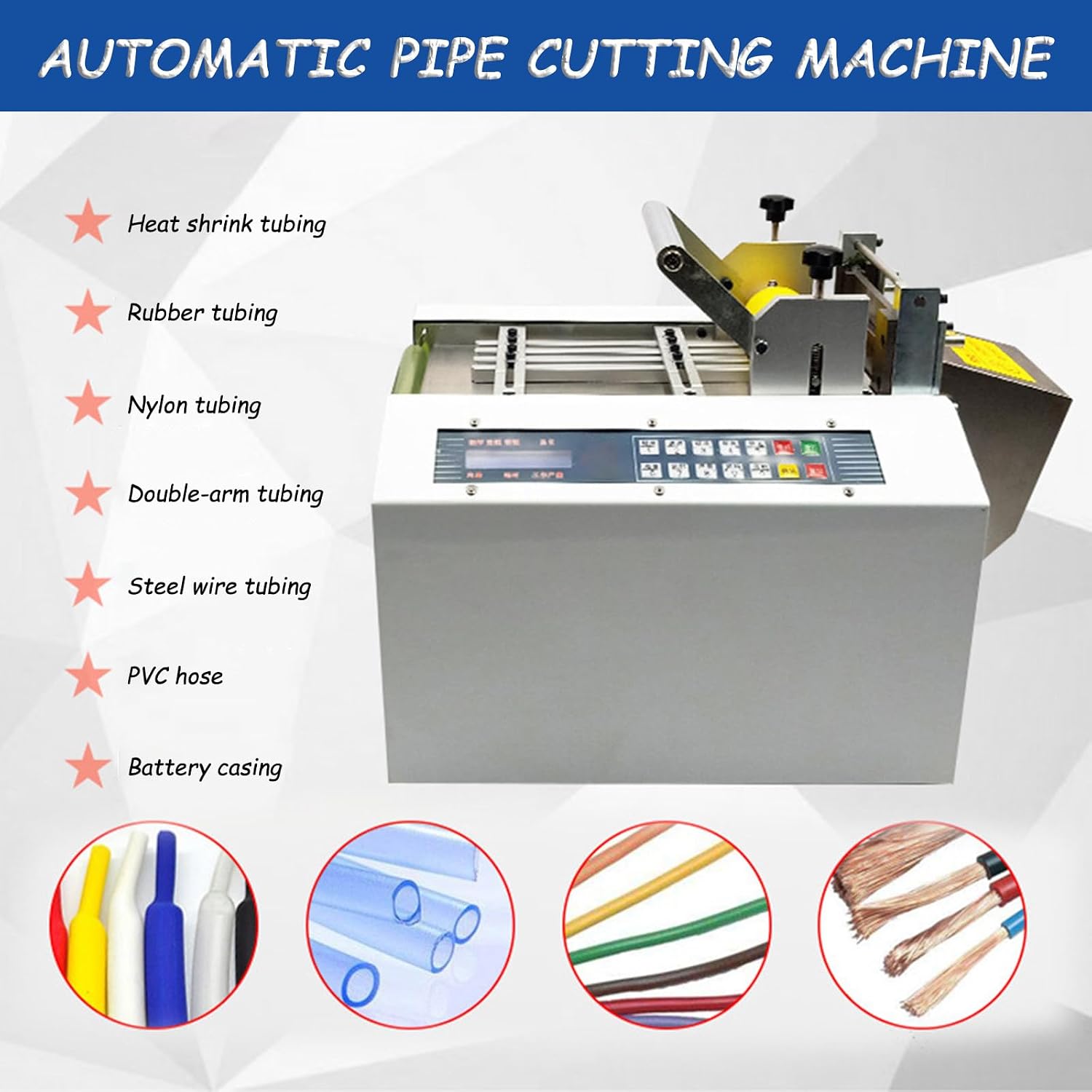 Heat-Shrink Tube Cutting Machine, Electric Tube Cable Pipe with LCD Display, Cutting Length 1-9999.9mm, for Sleeve Rubber/Plastic Tube, Safe to Use 100D