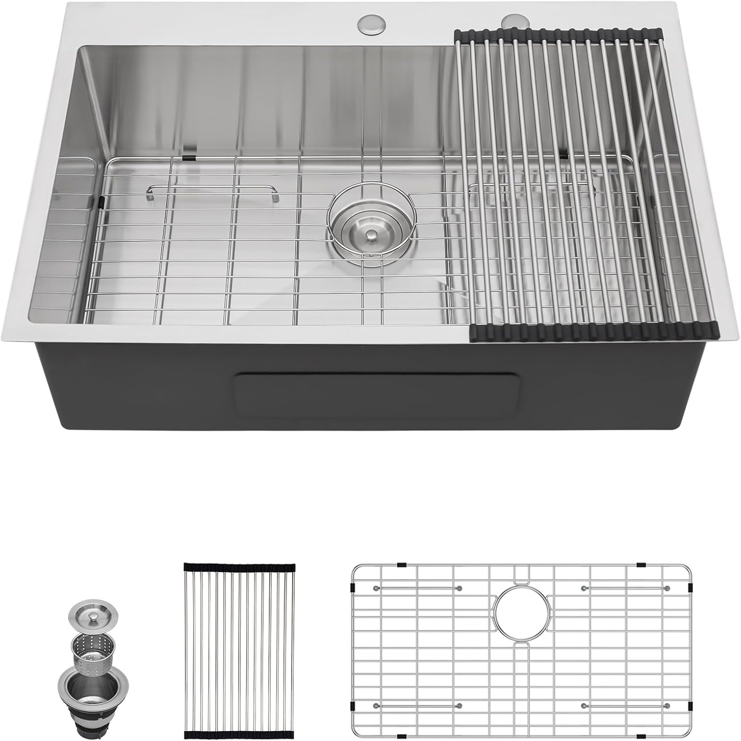 33x22 Drop in Kitchen Sink - 33 Inch 16 Gauge Stainless Steel Topmount Kitchen Sink Single Bowl Deep Over Counter Rectangular Sinks Basin Round Corners #TLT-0039