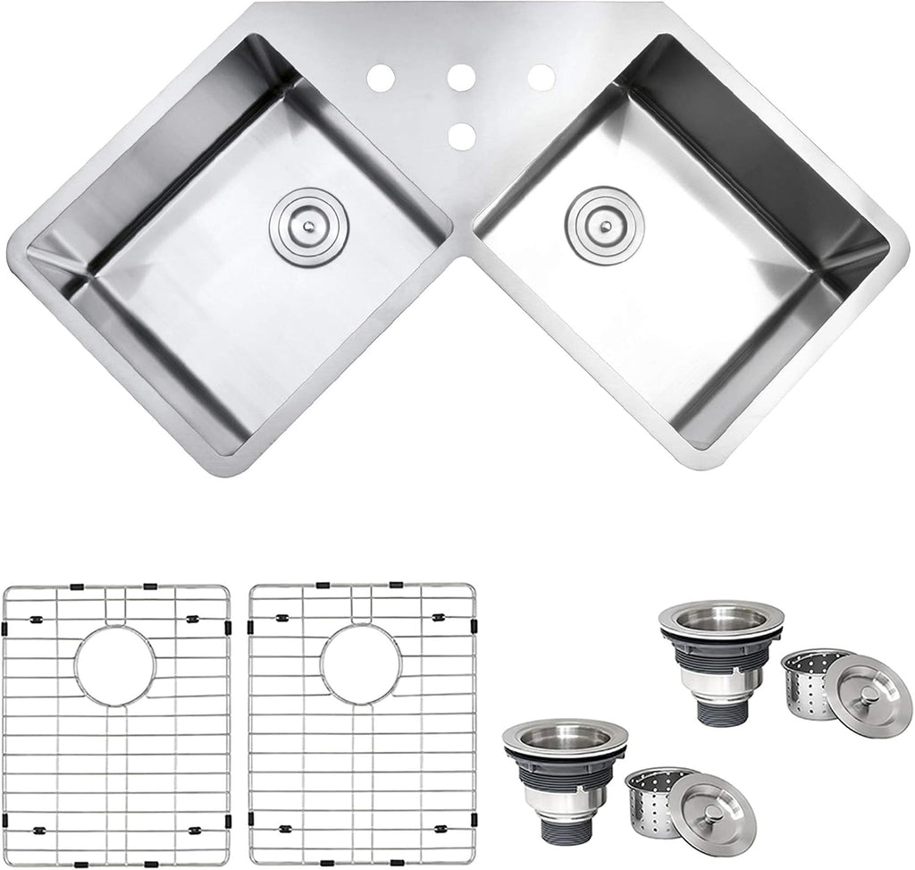 Ruvati Undermount Corner Butterfly Kitchen Sink 16 Gauge 44 inch Double Bowl Stainless Steel - RVH8400
