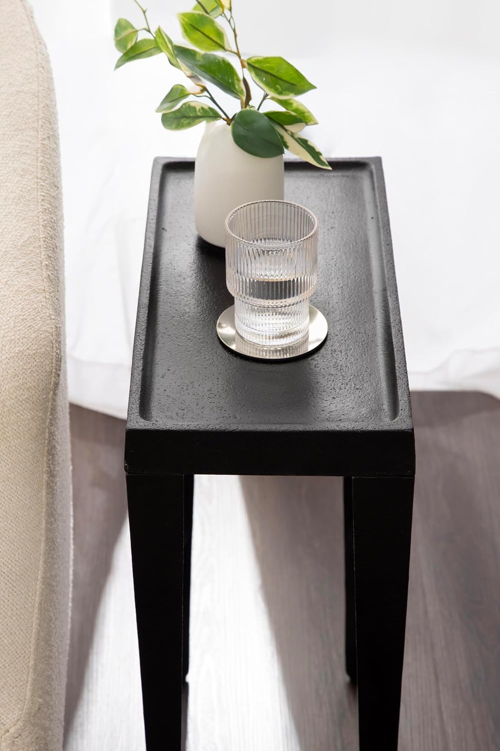 Kate and Laurel Rava Modern Cast Aluminum Metal Narrow Side Table, 16 x 8 x 25, Black, Slim Bedroom Nightstand for Use as Bedside Table or Skinny Living Room End Table