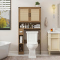 Vabches Over The Toilet Storage Cabinet, Farmhouse Storage Cabinet Over Toilet with 2 Rattan Barn Doors & Home Space-Saving Toilet Rack, for Bathroom, Restroom, Laundry. Rattan