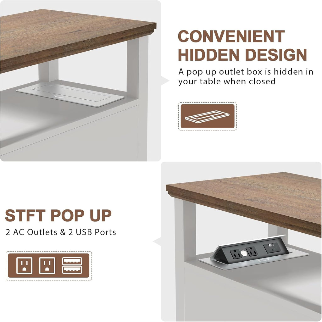 HIFYOBRO Narrow End Table with Flip Top Charging Station, Storage Side Table, Type-C & USB Port & Adjustable Shelf, White Nightstand for Living Room & Bedroom