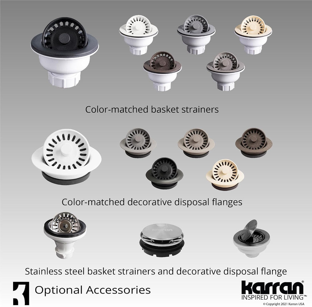 Karran QT-670 Drop-In/Top Mount 33' Single Bowl Granite Quartz Composite Kitchen Sink in Grey, Right Side Drain, Extra Deep 9' Basin, Heat & Scratch Resistant, Sound Dampening