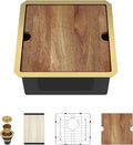 Undermount Bar Sink - 17x17 Inch Workstation Gold Wet Bar Stainless Steel 16 Gauge Single Bowl Under Counter Small Prep Sinks with Cutting Board and Assembly #TLU-0020