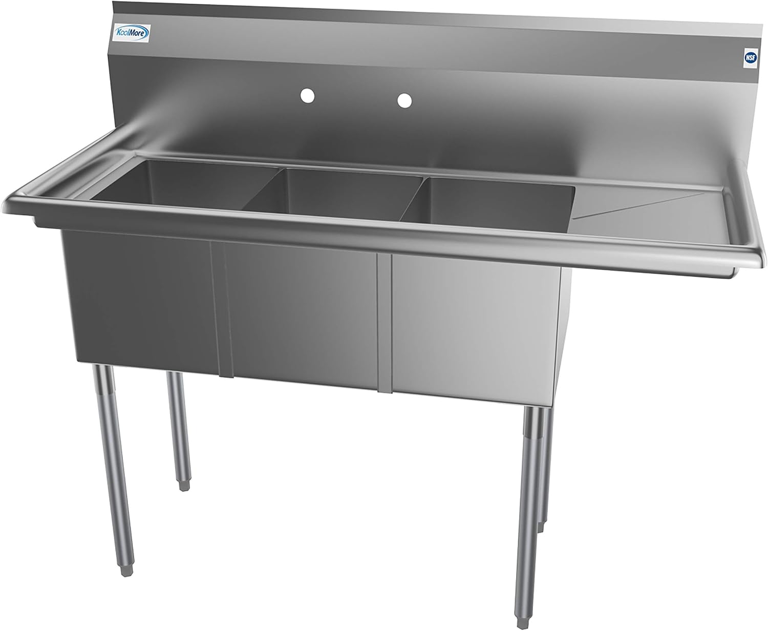 KoolMore - SC121610-12R3 3 Compartment Stainless Steel NSF Commercial Kitchen Sink with Drainboard - Bowl Size 12' x 16' x 10', Silver
